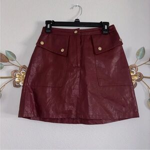 Zara Womens Burgundy Wine Faux Leather Skirt Size XS